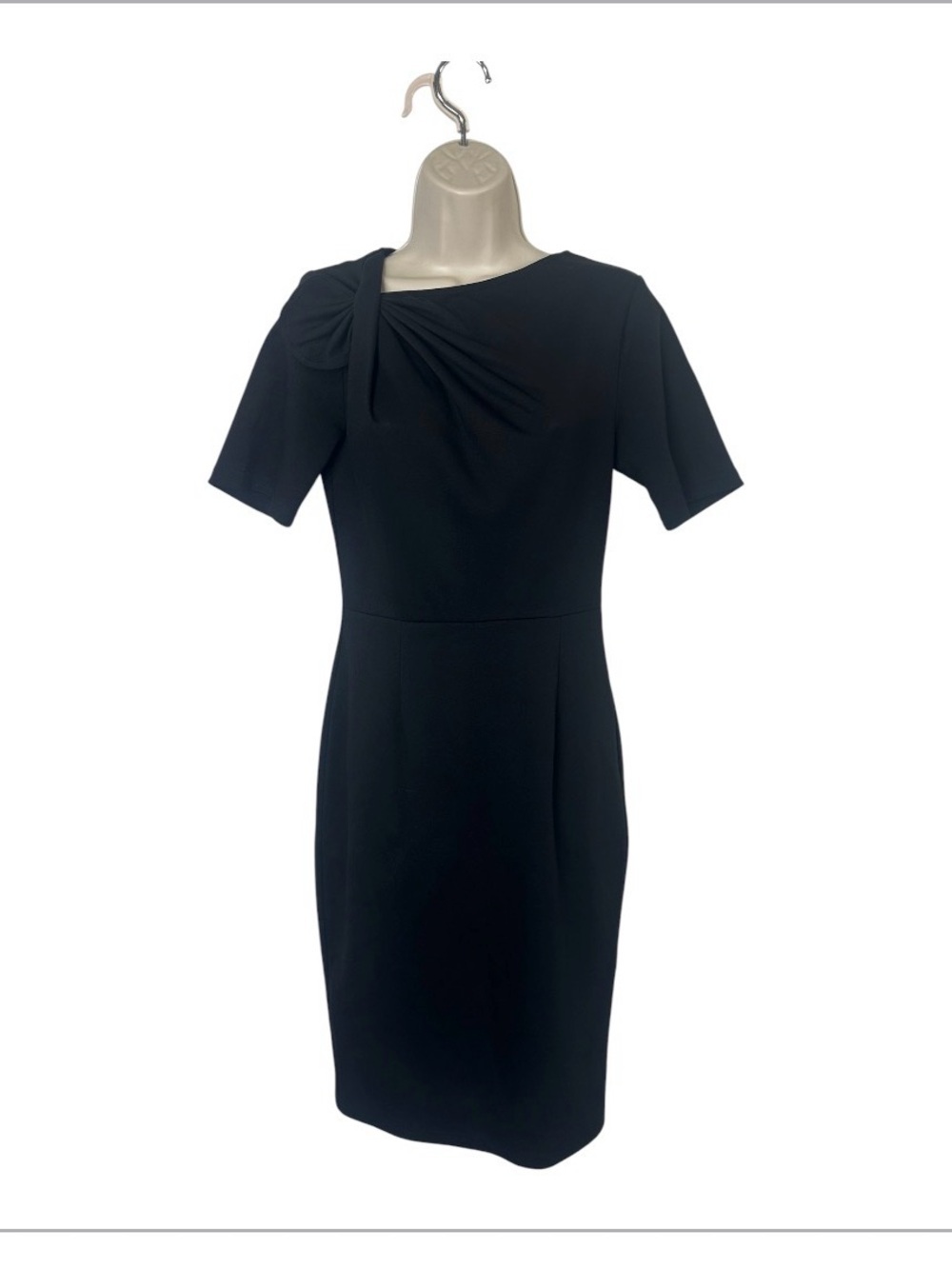 Vfshow elegant Black Midi Sheath Dress with Shoulder Tie Detail